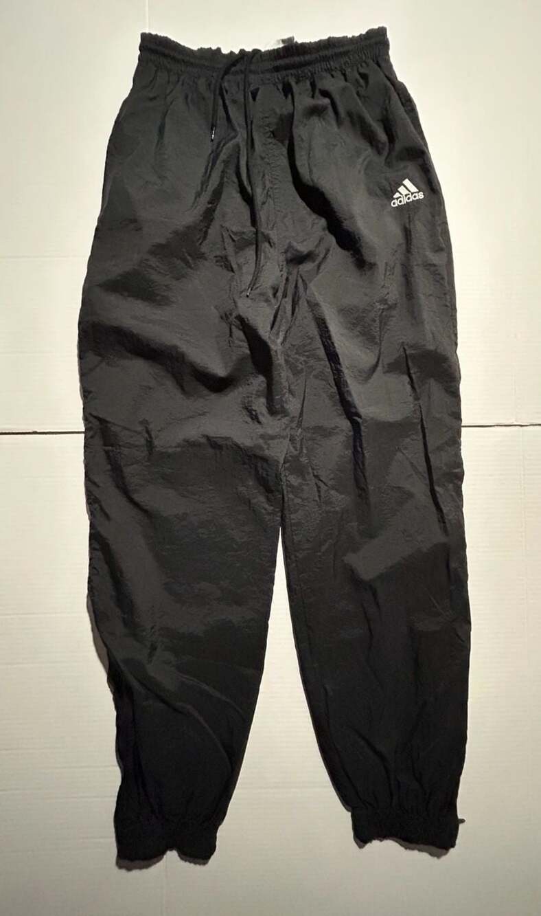 Vintage 90s Adidas Black Nylon Lined Track Pants with Zipper Cuffs